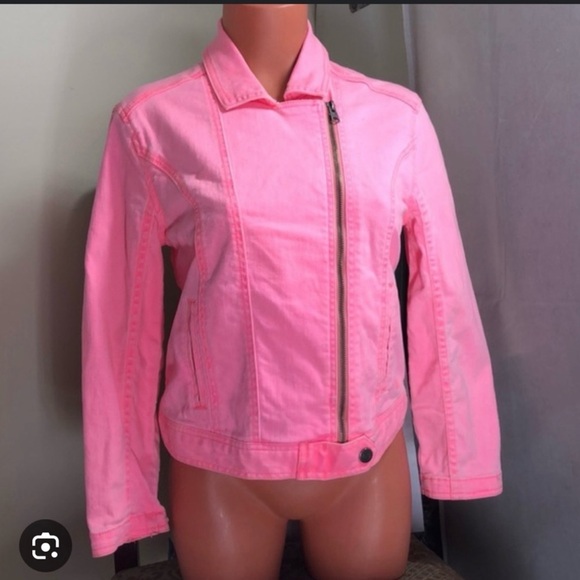 Neon coral denim jacket! So cute! - Picture 2 of 2